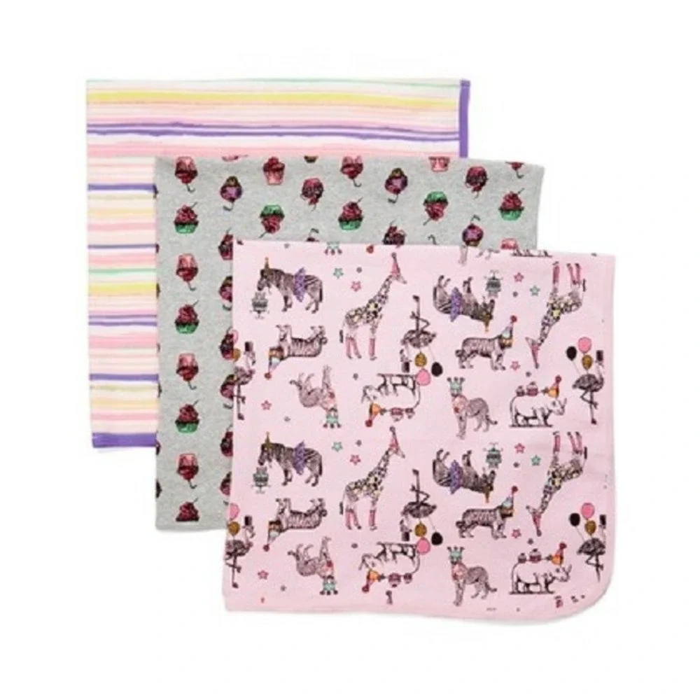 ROSIE POPE 3pc Party Animal Cupcake Swaddle Blanket Headband Lot Bow Cotton‎ NEW